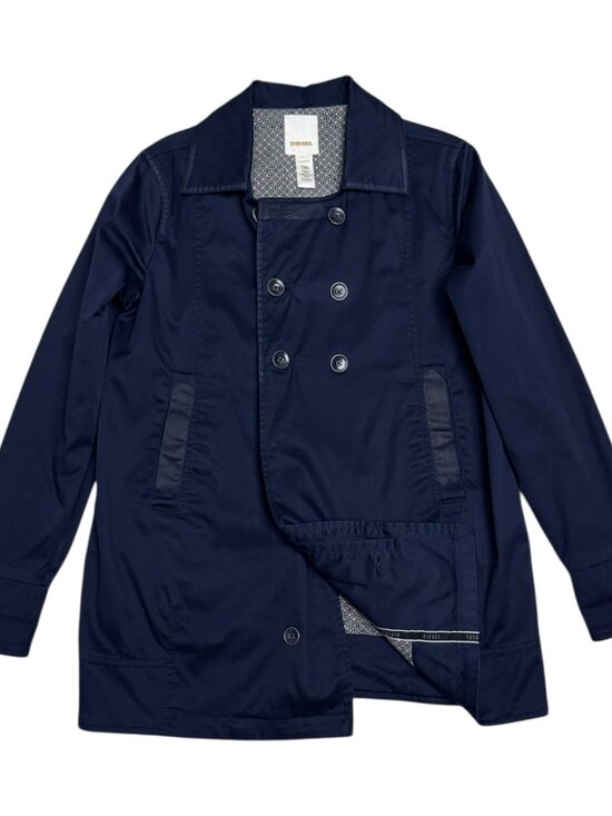 DIESEL Luxury Designer Navy Blue Cotton Light Trench Jacket Womens Large - Picture 2 of 10